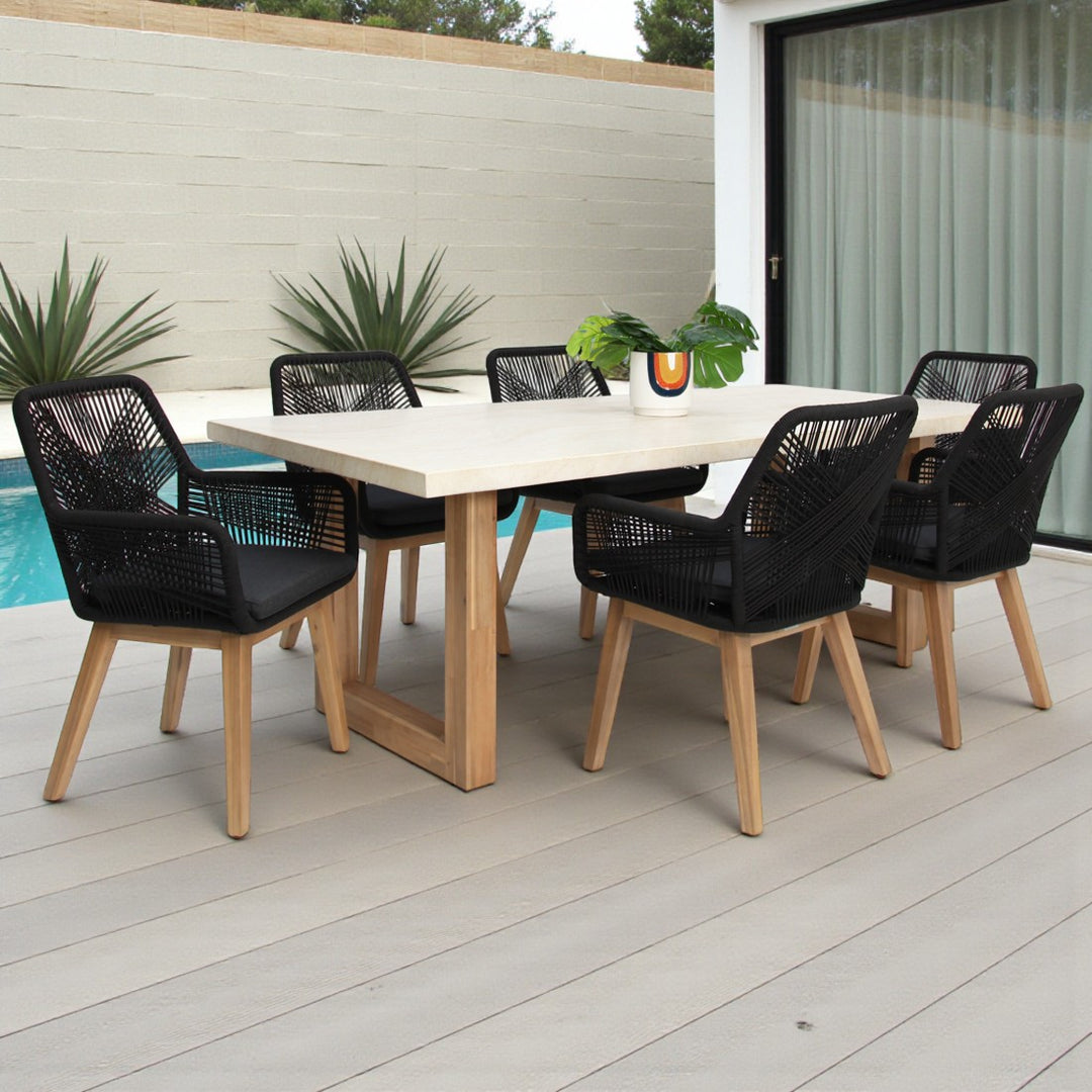 Veltis Albenga 7pc Travertine Dining Setting - Black