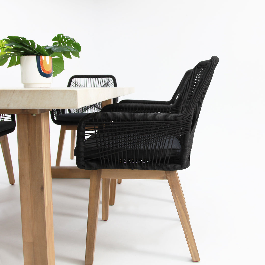 Veltis Albenga 7pc Travertine Dining Setting - Black