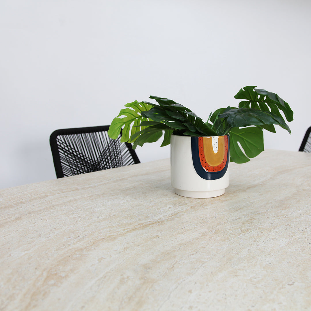 Veltis Albenga 7pc Travertine Dining Setting - Black