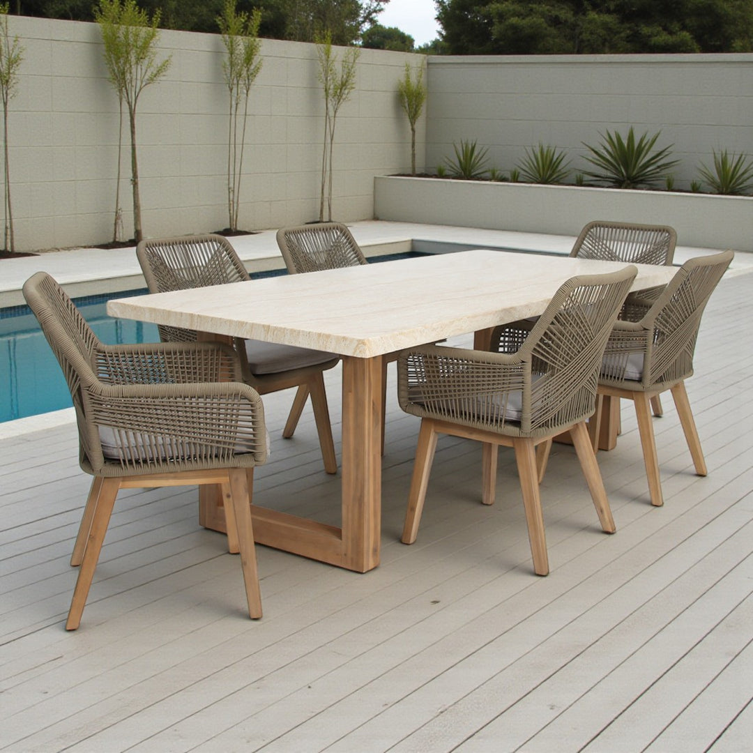 Veltis Albenga 7pc Travertine Dining Setting