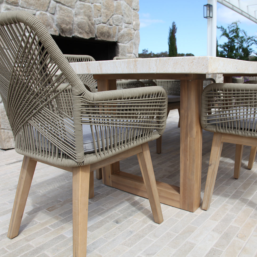 Veltis Albenga 9pc Travertine Dining Setting
