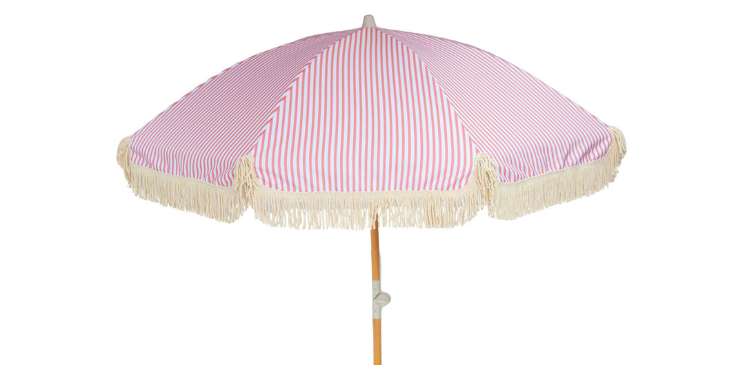 Dusty Pink and White Stripe Beach Umbrella