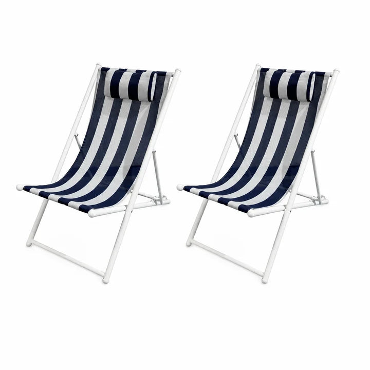 Porto Deck Chair Set of 2 - Navy and White Stripe