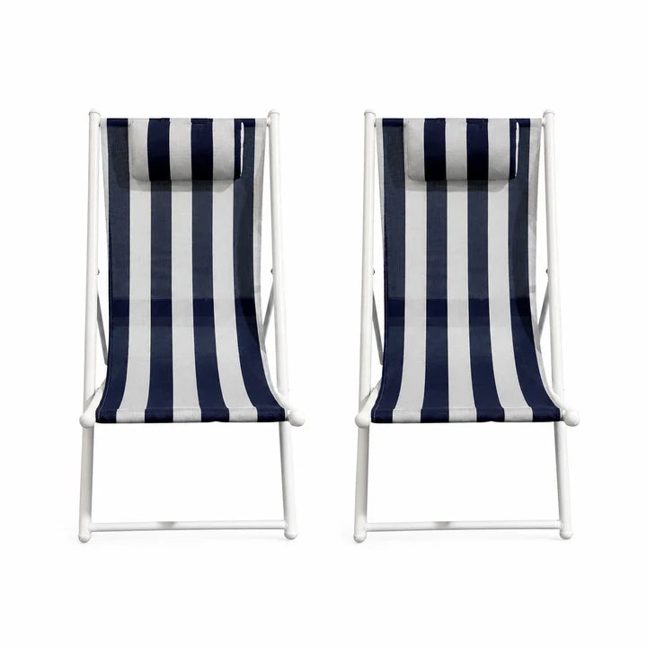 Porto Deck Chair Set of 2 - Navy and White Stripe