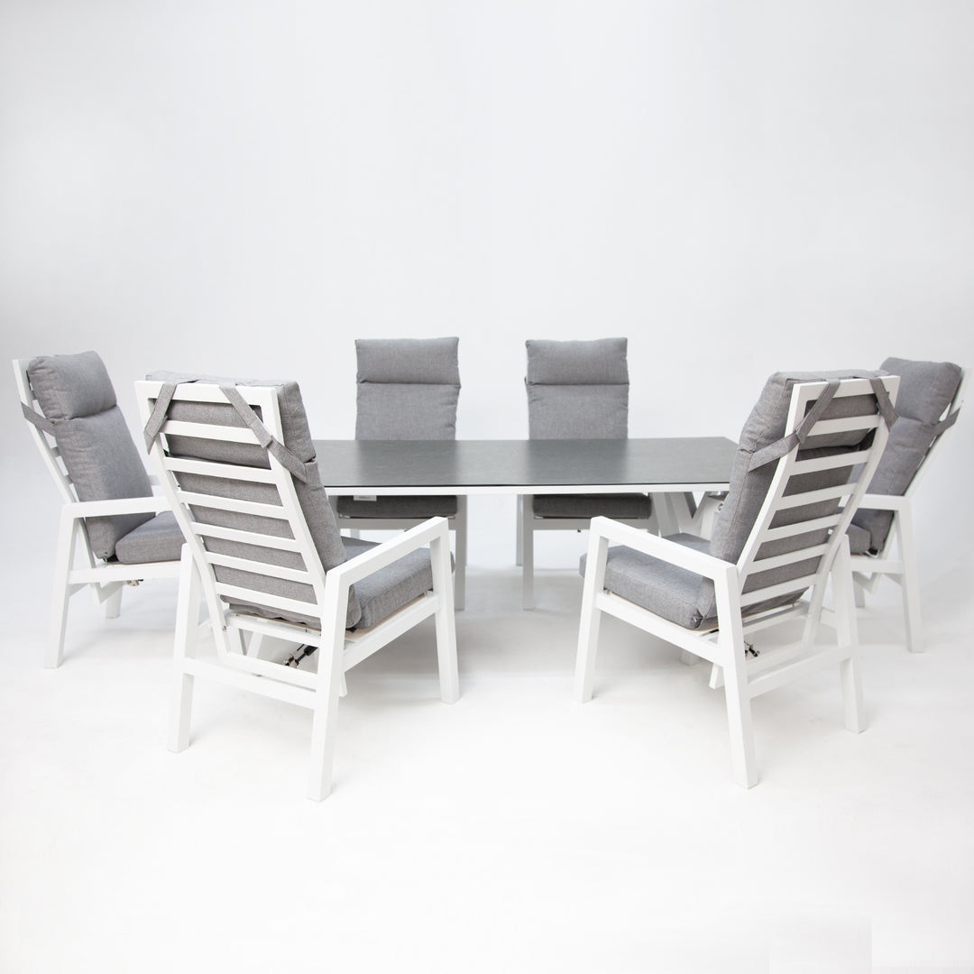 Athena 7pc Recline Dining Setting - White