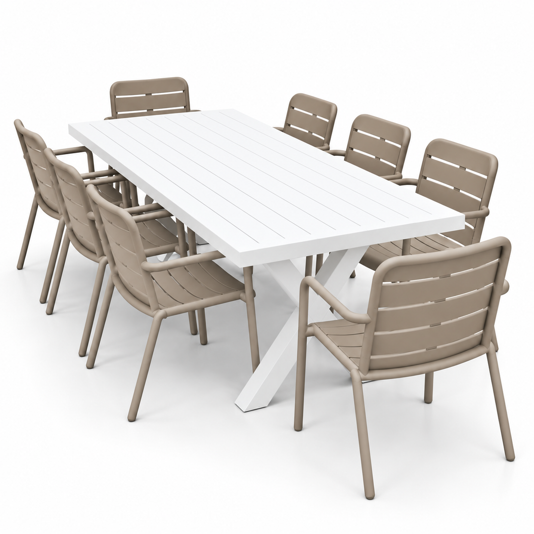 Ravenne Mariss 9pc Dining Setting - White Taupe