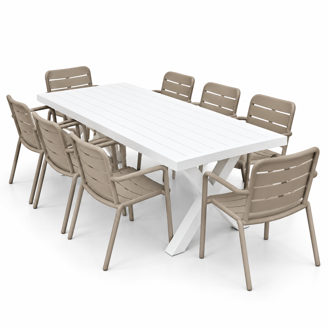Ravenne Mariss 9pc Dining Setting - White Taupe