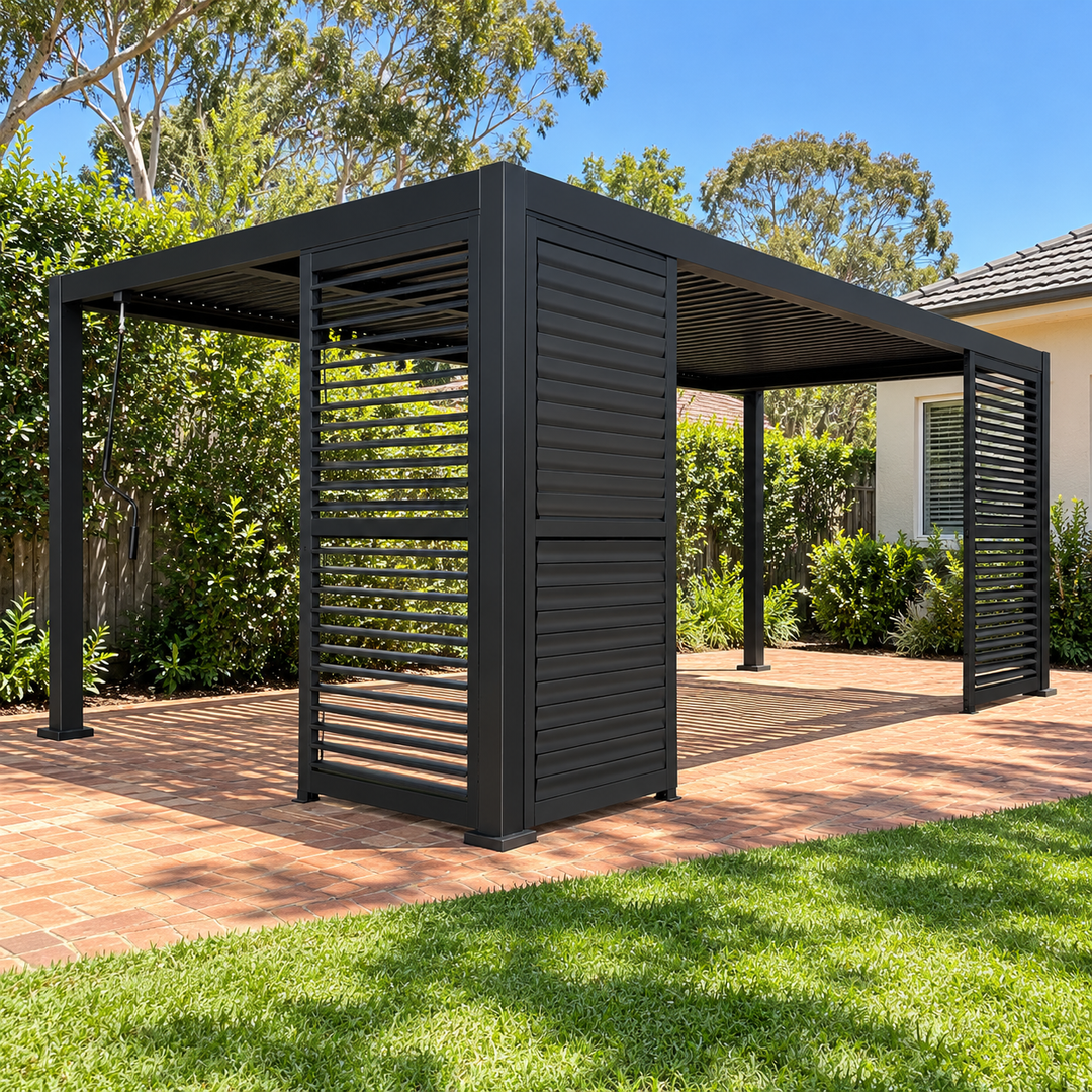 Slatted Privacy Screen For Basic Pergola Grey