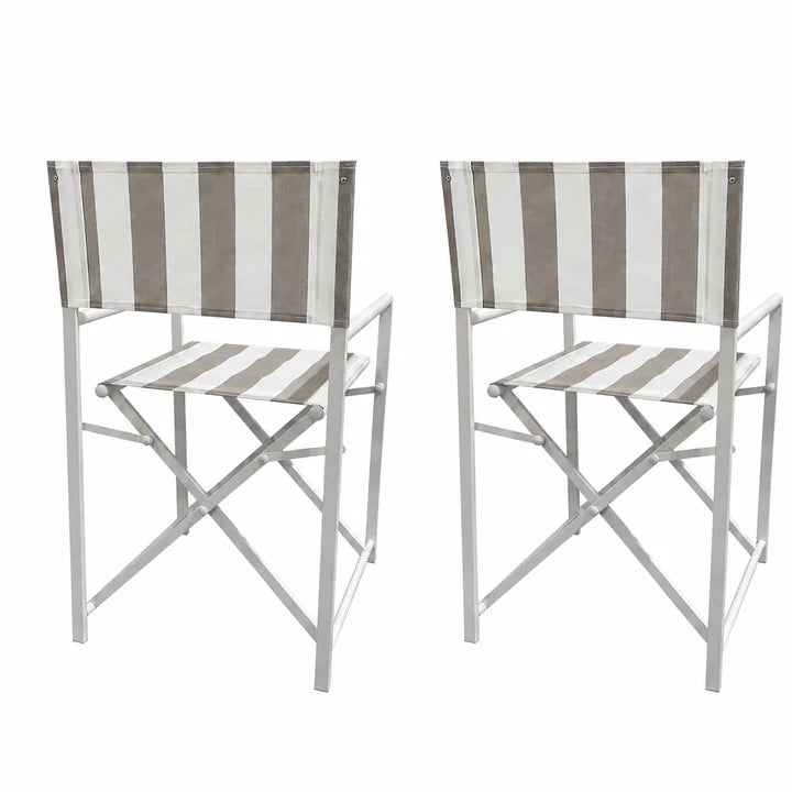 Maui Director's Chair Set of 2 - Taupe and White Stripe