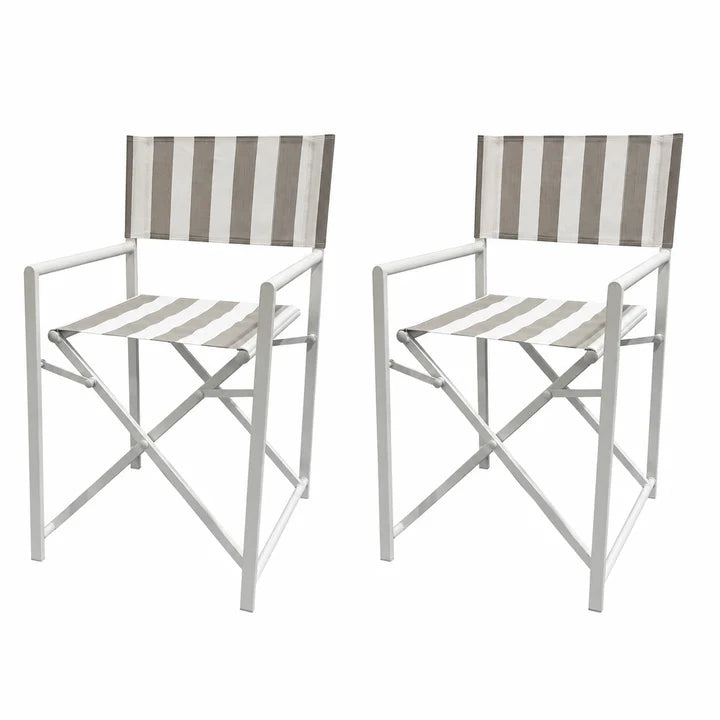 Maui Director's Chair Set of 2 - Taupe and White Stripe